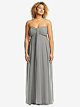 Alt View 1 Thumbnail - Chelsea Gray Strapless Empire Waist Cutout Maxi Dress with Covered Button Detail