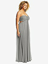 Alt View 2 Thumbnail - Chelsea Gray Strapless Empire Waist Cutout Maxi Dress with Covered Button Detail