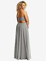 Alt View 3 Thumbnail - Chelsea Gray Strapless Empire Waist Cutout Maxi Dress with Covered Button Detail