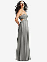 Alt View 4 Thumbnail - Chelsea Gray Strapless Empire Waist Cutout Maxi Dress with Covered Button Detail