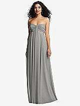 Alt View 5 Thumbnail - Chelsea Gray Strapless Empire Waist Cutout Maxi Dress with Covered Button Detail