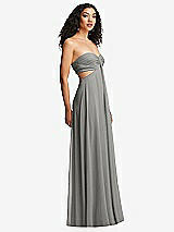 Alt View 6 Thumbnail - Chelsea Gray Strapless Empire Waist Cutout Maxi Dress with Covered Button Detail