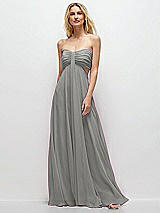 Front View Thumbnail - Chelsea Gray Strapless Empire Waist Cutout Maxi Dress with Covered Button Detail