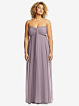 Alt View 1 Thumbnail - Lilac Dusk Strapless Empire Waist Cutout Maxi Dress with Covered Button Detail