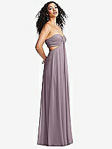 Alt View 4 Thumbnail - Lilac Dusk Strapless Empire Waist Cutout Maxi Dress with Covered Button Detail