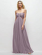 Front View Thumbnail - Lilac Dusk Strapless Empire Waist Cutout Maxi Dress with Covered Button Detail