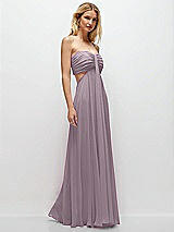 Rear View Thumbnail - Lilac Dusk Strapless Empire Waist Cutout Maxi Dress with Covered Button Detail