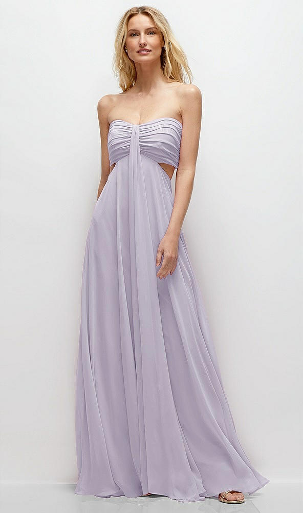 Front View - Moondance Strapless Empire Waist Cutout Maxi Dress with Covered Button Detail