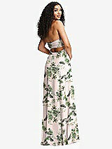 Rear View Thumbnail - Palm Beach Print Strapless Empire Waist Cutout Maxi Dress with Covered Button Detail