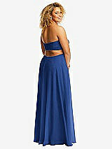 Alt View 3 Thumbnail - Classic Blue Strapless Empire Waist Cutout Maxi Dress with Covered Button Detail