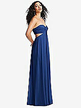 Alt View 4 Thumbnail - Classic Blue Strapless Empire Waist Cutout Maxi Dress with Covered Button Detail