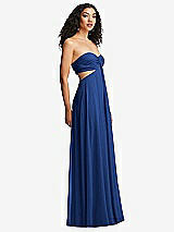 Alt View 6 Thumbnail - Classic Blue Strapless Empire Waist Cutout Maxi Dress with Covered Button Detail