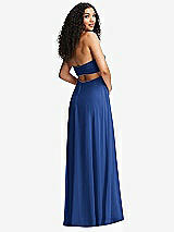 Alt View 7 Thumbnail - Classic Blue Strapless Empire Waist Cutout Maxi Dress with Covered Button Detail