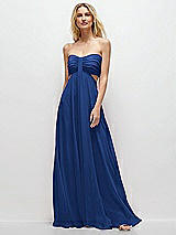 Front View Thumbnail - Classic Blue Strapless Empire Waist Cutout Maxi Dress with Covered Button Detail