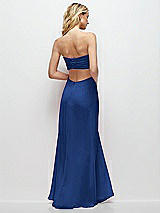 Side View Thumbnail - Classic Blue Strapless Empire Waist Cutout Maxi Dress with Covered Button Detail