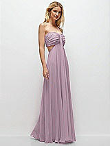 Rear View Thumbnail - Suede Rose Strapless Empire Waist Cutout Maxi Dress with Covered Button Detail