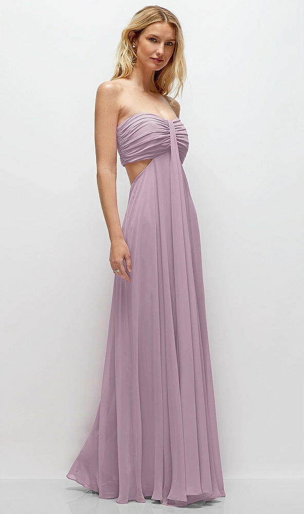 Back View - Suede Rose Strapless Empire Waist Cutout Maxi Dress with Covered Button Detail