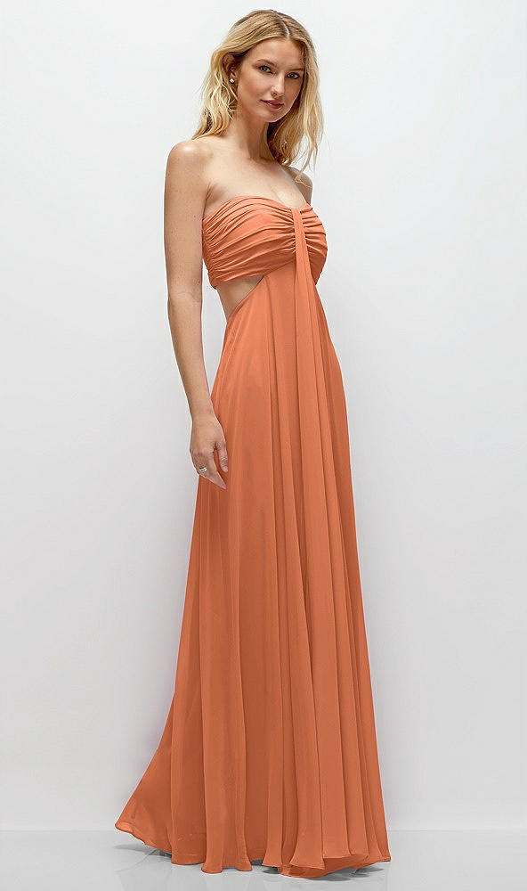 Back View - Sweet Melon Strapless Empire Waist Cutout Maxi Dress with Covered Button Detail