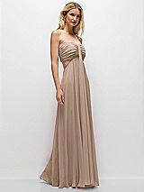 Rear View Thumbnail - Topaz Strapless Empire Waist Cutout Maxi Dress with Covered Button Detail