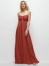 Front View Thumbnail - Amber Sunset Strapless Empire Waist Cutout Maxi Dress with Covered Button Detail