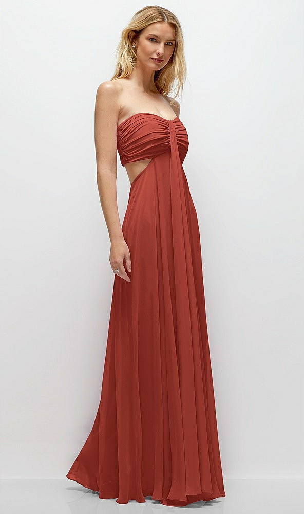 Back View - Amber Sunset Strapless Empire Waist Cutout Maxi Dress with Covered Button Detail