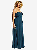 Alt View 2 Thumbnail - Atlantic Blue Strapless Empire Waist Cutout Maxi Dress with Covered Button Detail