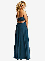 Alt View 3 Thumbnail - Atlantic Blue Strapless Empire Waist Cutout Maxi Dress with Covered Button Detail