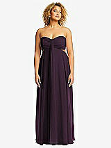 Alt View 1 Thumbnail - Aubergine Strapless Empire Waist Cutout Maxi Dress with Covered Button Detail