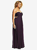 Alt View 2 Thumbnail - Aubergine Strapless Empire Waist Cutout Maxi Dress with Covered Button Detail