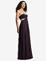 Alt View 6 Thumbnail - Aubergine Strapless Empire Waist Cutout Maxi Dress with Covered Button Detail