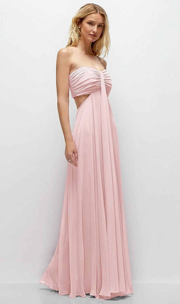 Back View - Ballet Pink Strapless Empire Waist Cutout Maxi Dress with Covered Button Detail