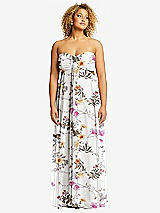 Alt View 2 Thumbnail - Butterfly Botanica Ivory Strapless Empire Waist Cutout Maxi Dress with Covered Button Detail