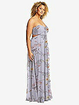 Alt View 3 Thumbnail - Butterfly Botanica Silver Dove Strapless Empire Waist Cutout Maxi Dress with Covered Button Detail