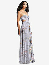 Side View Thumbnail - Butterfly Botanica Silver Dove Strapless Empire Waist Cutout Maxi Dress with Covered Button Detail