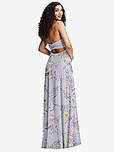 Rear View Thumbnail - Butterfly Botanica Silver Dove Strapless Empire Waist Cutout Maxi Dress with Covered Button Detail