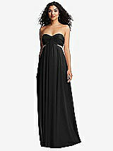 Alt View 5 Thumbnail - Black Strapless Empire Waist Cutout Maxi Dress with Covered Button Detail