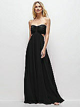 Front View Thumbnail - Black Strapless Empire Waist Cutout Maxi Dress with Covered Button Detail