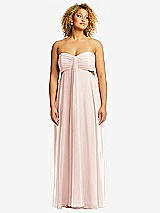 Alt View 1 Thumbnail - Blush Strapless Empire Waist Cutout Maxi Dress with Covered Button Detail