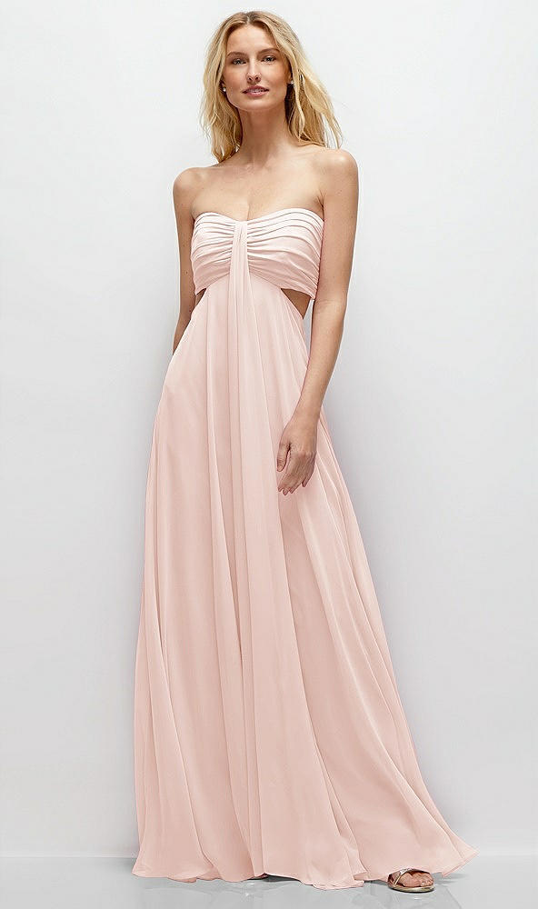 Front View - Blush Strapless Empire Waist Cutout Maxi Dress with Covered Button Detail