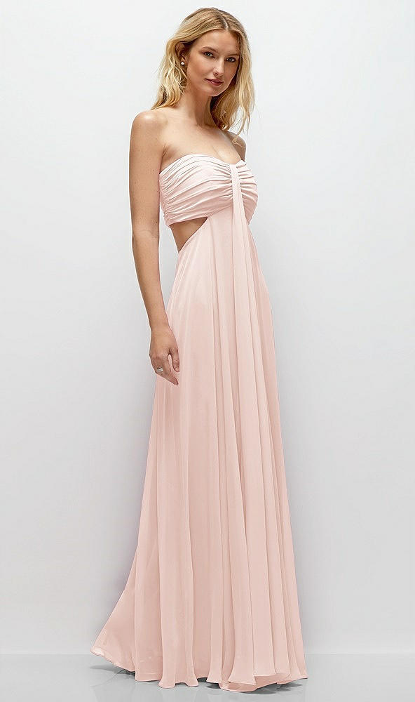 Back View - Blush Strapless Empire Waist Cutout Maxi Dress with Covered Button Detail