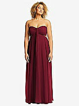 Alt View 1 Thumbnail - Burgundy Strapless Empire Waist Cutout Maxi Dress with Covered Button Detail