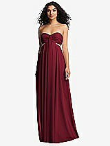 Alt View 5 Thumbnail - Burgundy Strapless Empire Waist Cutout Maxi Dress with Covered Button Detail