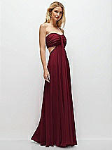 Rear View Thumbnail - Burgundy Strapless Empire Waist Cutout Maxi Dress with Covered Button Detail