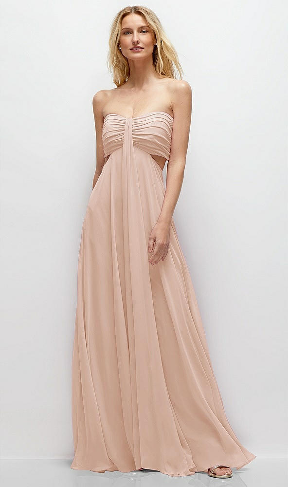 Front View - Cameo Strapless Empire Waist Cutout Maxi Dress with Covered Button Detail