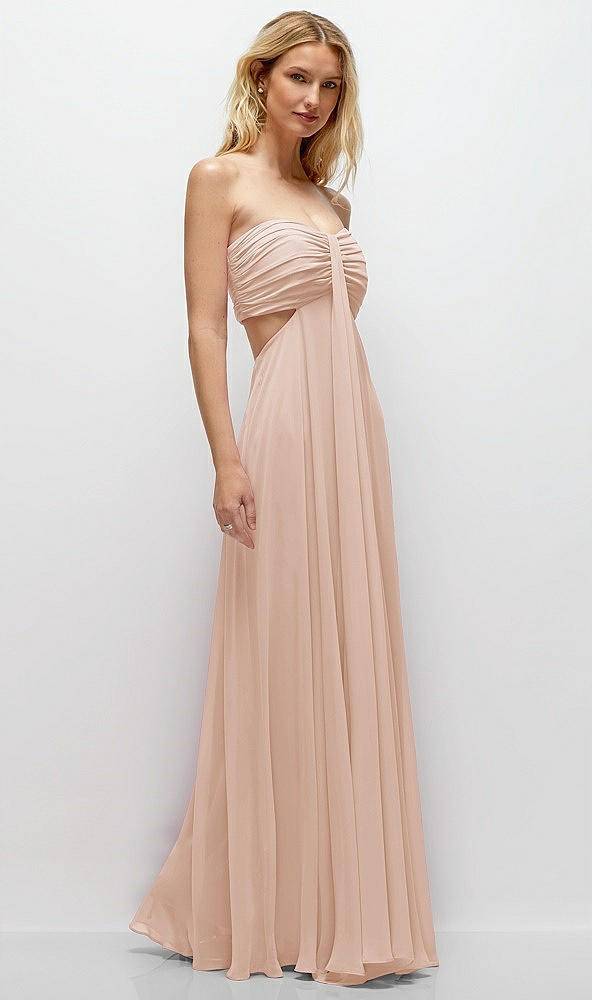 Back View - Cameo Strapless Empire Waist Cutout Maxi Dress with Covered Button Detail