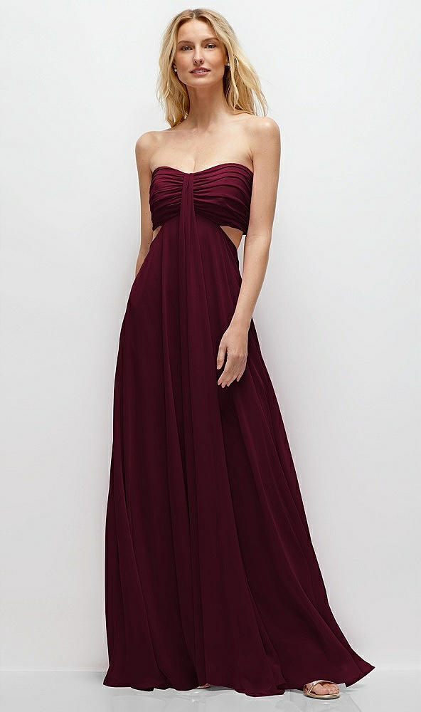 Front View - Cabernet Strapless Empire Waist Cutout Maxi Dress with Covered Button Detail