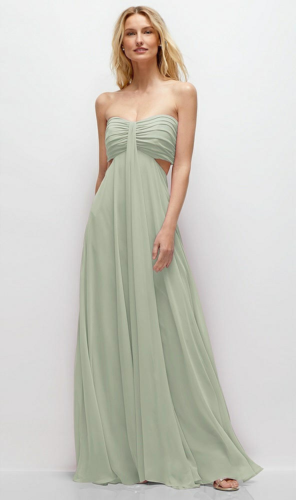 Front View - Celadon Strapless Empire Waist Cutout Maxi Dress with Covered Button Detail