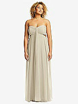 Alt View 1 Thumbnail - Champagne Strapless Empire Waist Cutout Maxi Dress with Covered Button Detail