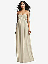 Alt View 5 Thumbnail - Champagne Strapless Empire Waist Cutout Maxi Dress with Covered Button Detail