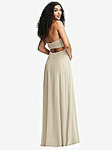 Alt View 7 Thumbnail - Champagne Strapless Empire Waist Cutout Maxi Dress with Covered Button Detail